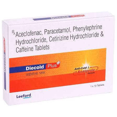 Diecold Plus Aceclofenac, Paracetamol, Phenylephrine Hydrochloride, Cetirizine Hydrochloride Tablets